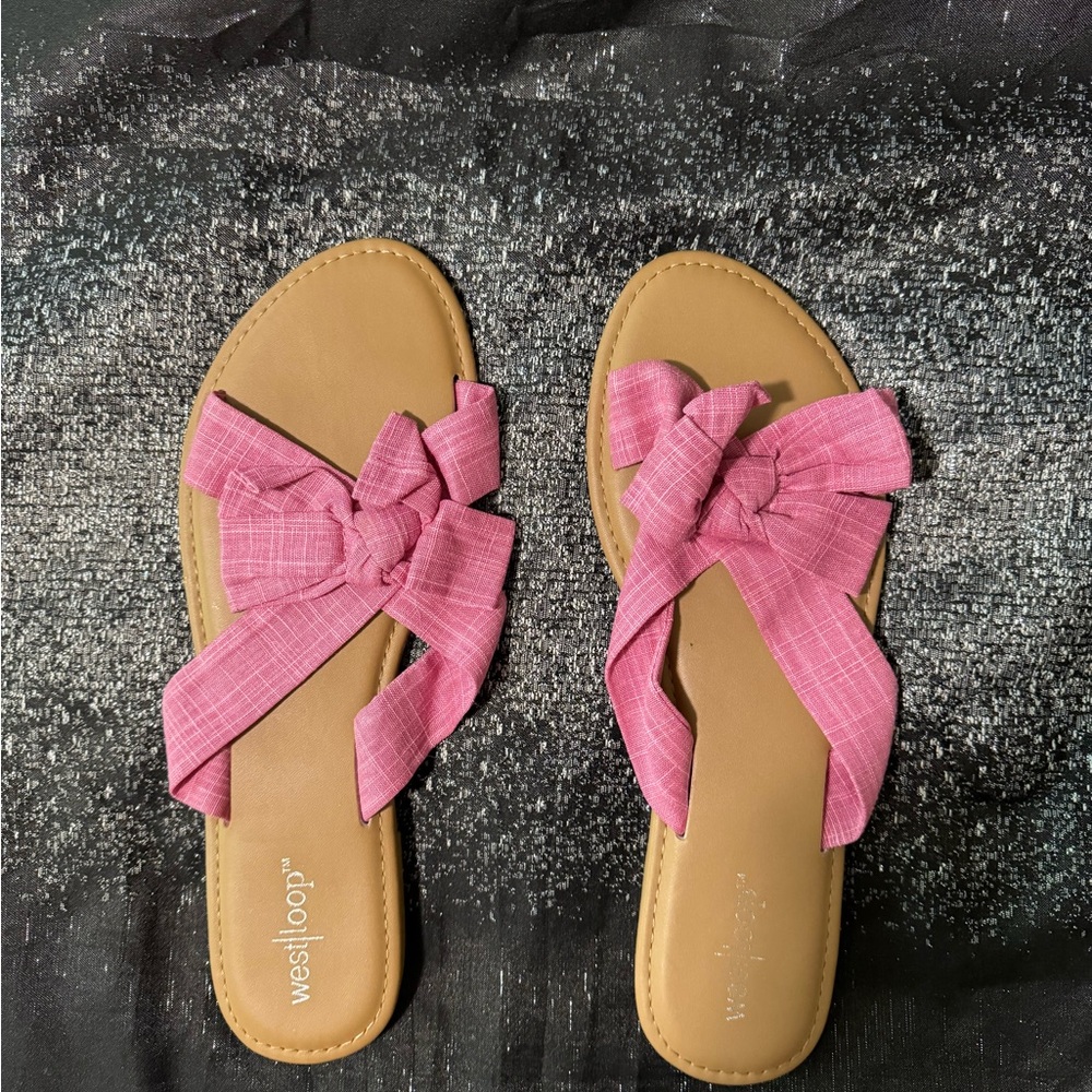 West Loop Pink and Tan Bow Sandals